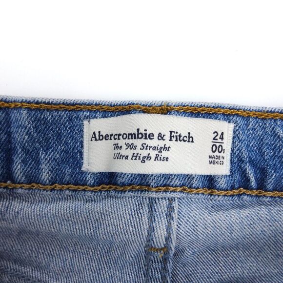 ABERCROMBIE 90s Straight Ultra High Rise Jeans Light Wash Clean Girl Minimal Y2k - Picture 2 of 8